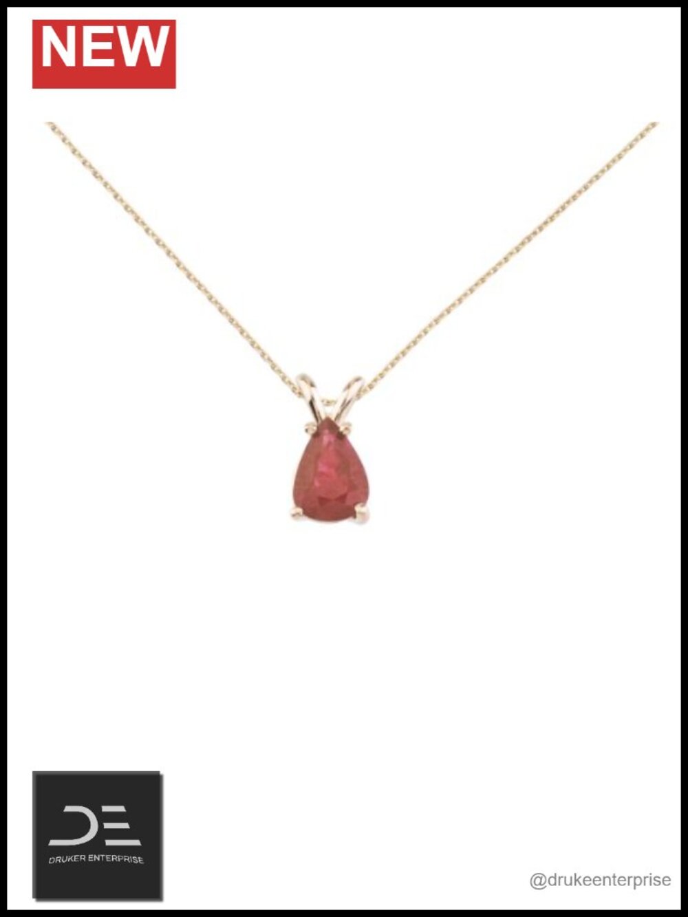 14k Yellow Gold Pear Ruby Pendant Necklace 18" Chain Gift Box